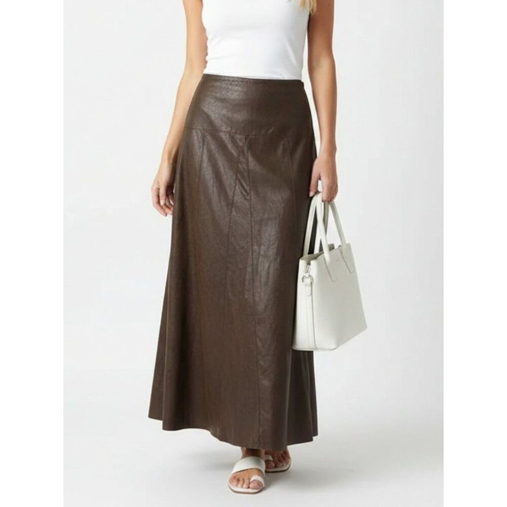 Tribal Brown Faux Leather Look Maxi Long Skirt 6